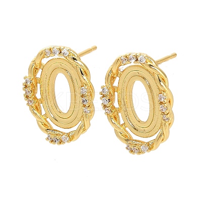 Oval Brass Micro Pave Clear Cubic Zirconia Stud Earring Findings KK-D102-02G-1