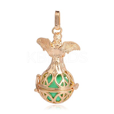 Golden Plated Brass Hollow Round Cage Pendants KK-J251-10G-1