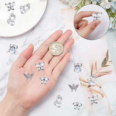 12Pcs 6 Style Brass Inlaid Clear Cubic Zirconia Charms ZIRC-SC0001-12-1
