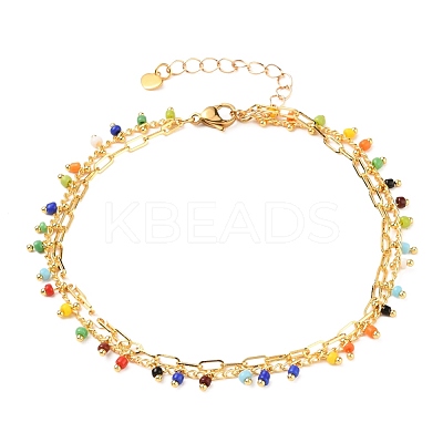 2 Layered Brass Curb Chains Anklets AJEW-AN00311-02-1