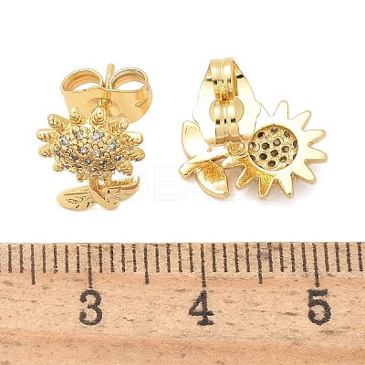Brass Micro Pave Clear Cubic Zirconia Stud Earrings EJEW-D305-09G-1
