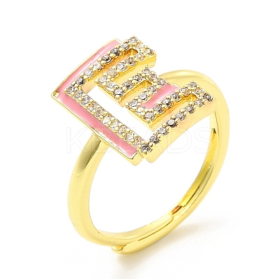 Mixed Color Enamel Initial Letter Adjustable Ring with Clear Cubic Zirconia RJEW-P045-01G-E-1
