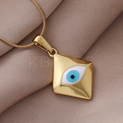 Fashion 304 Stainless Steel Enamel White Evil Eye Rhombus Pendant Necklaces MB5492-1