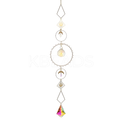 Moon Iron & Glass Hanging Suncatchers HJEW-F025-02G-1