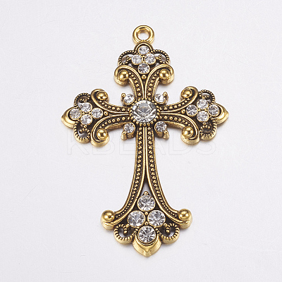 Alloy Rhinestone Cross Big Pendants LS-ALRI-1475-AG-NR-1