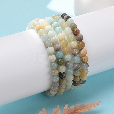 Natural Flower Amazonite Bead Stretch Bracelets X-BJEW-K212-A-007-1