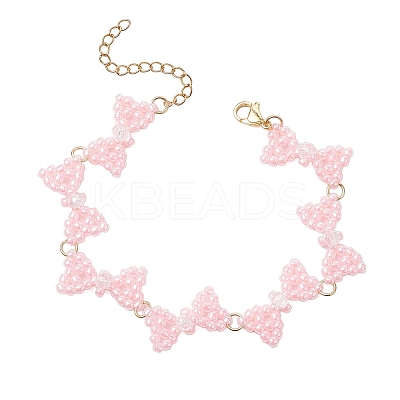 3Pcs 3 Colors Glass Seed Beads Bowknot Link Bracelets for Women BJEW-MZ00220-1