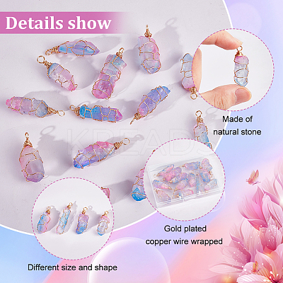 16Pcs Electroplated Raw Rough Natural Quartz Crystal Pendants PALLOY-AB00115-1
