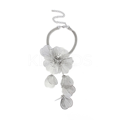 Flower Alloy Rhinestone Pendant Necklaces for Women NJEW-Z043-02P-1