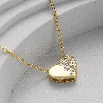 925 Sterling Silver Micro Pave Clear Cubic Zirconia Heart Pendant Necklaces for Women NJEW-D316-04G-1