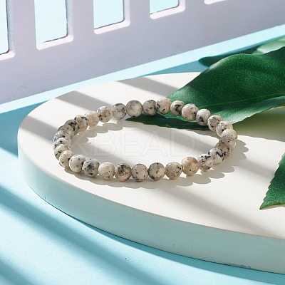 Natural Sesame Jasper/Kiwi Jasper Round Beaded Stretch Bracelet BJEW-JB07873-01-1