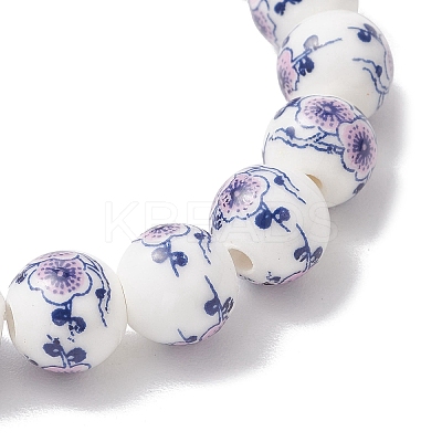 Handmade Flower Printed Porcelain Ceramic Round Beads Stretch Bracelets for Women BJEW-JB12091-01-1