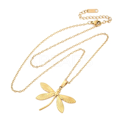 Dragonfly 304 Stainless Steel Pendant Necklaces NJEW-H059-05G-1