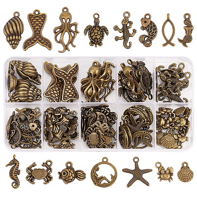 90Pcs 15 Style Tibetan Style Alloy Pendants FIND-PH0017-43-1