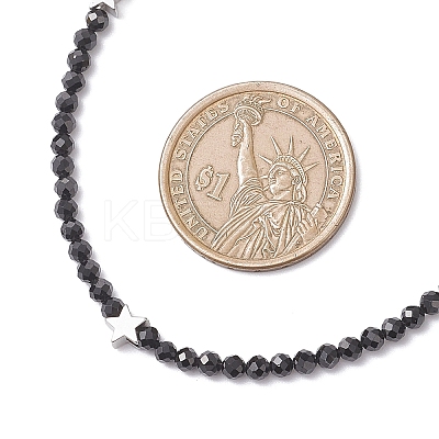 Brass and Faceted Round Natural Black Spinel Beaded Necklaces for Women NJEW-JN05657-01-1