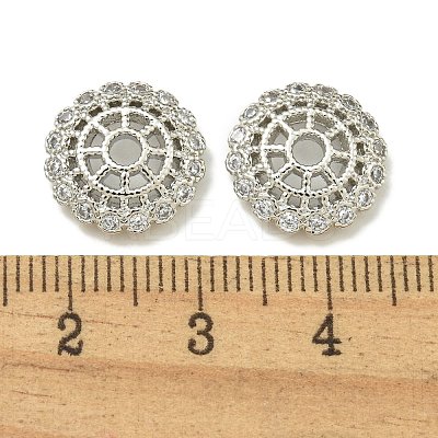 Rack Plating Brass Micro Pave Clear Cubic Zirconia Bead Caps KK-K386-12P-1