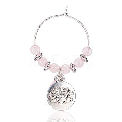 Natural Rose Quartz Wine Glass Charms AJEW-JO00154-01-1