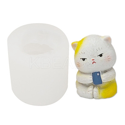 Cat with Phone Food Grade Silicone Molds DIY-M031-32-1