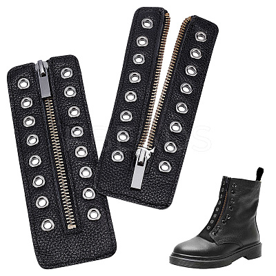 PU Leather Lace-in Boot Zipper Inserts DIY-WH0387-37B-02-1