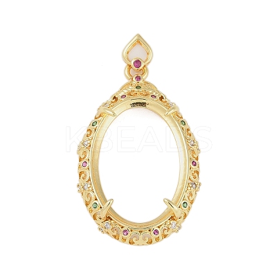 Oval Brass Micro Pave Cubic Zirconia Pendant Cabochon Settings KK-U026-18G-1