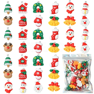 48Pcs 12 Styles Christmas Theme Opaque Resin Pendants RESI-FS0001-73-1