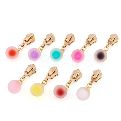 9Pcs 9 Colors Round Alloy & Resin Zipper Sliders HJEW-TAC0077-1
