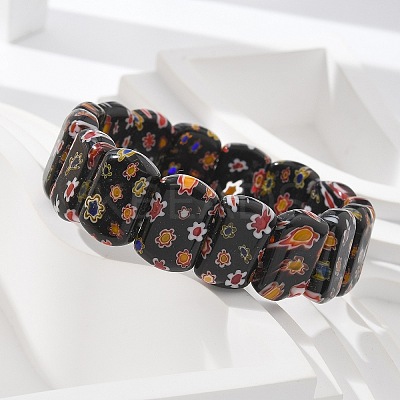 Handmade Millefiori Lampwork Beaded Stretch Bracelets for Men Women BJEW-G738-01A-02-1