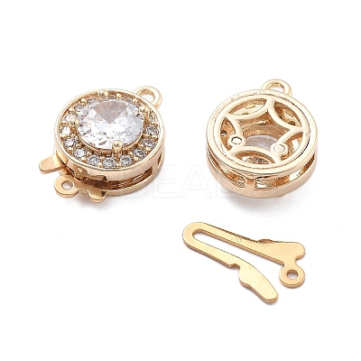 Flat Round Brass Micro Pave Cubic Zirconia Box Clasps KK-B125-15B-01G-1