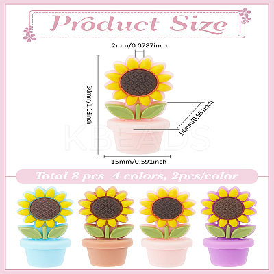 8Pcs 4 Colors Sunflower Flowerpot Food Grade Eco-Friendly Silicone Beads SIL-LP0001-04-1