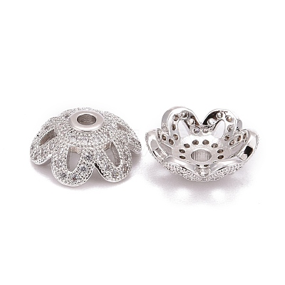 Eco-Friendly 6-Petal Flower Brass Micro Pave Cubic Zirconia Bead Caps ZIRC-M098-01P-FF-1
