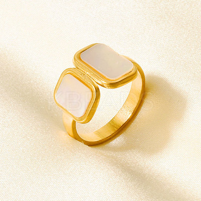 304 Stainless Steel with Natural Shell Cuff Open Rings for Women US1976-3-1