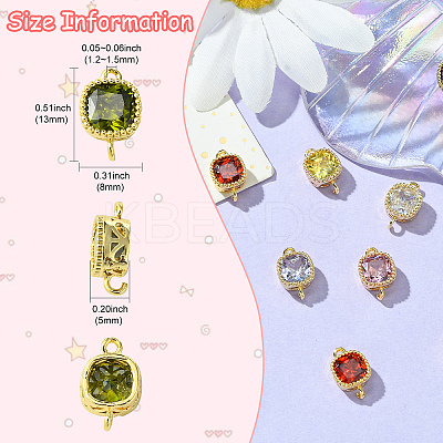 10Pcs 7 Colors Golden Plated Brass Pave Cubic Zirconia Connector Charms KK-CJ0002-27-1