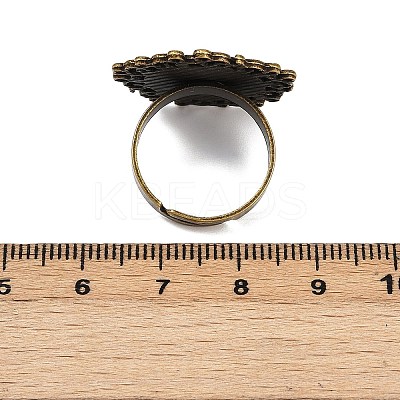 Vintage Adjustable Iron Flower Finger Ring Components Alloy Cabochon Bezel Settings PALLOY-O036-01AB-NF-1
