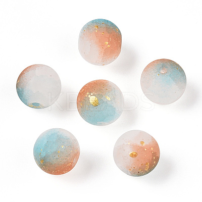 Frosted Baking Paint Crackle Glass Beads with Glitter Powder DGLA-T004-6mm-01C-1