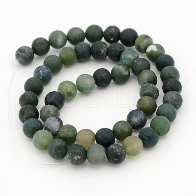 Frosted Round Natural Moss Agate Beads Strands G-J338-04-8mm-1