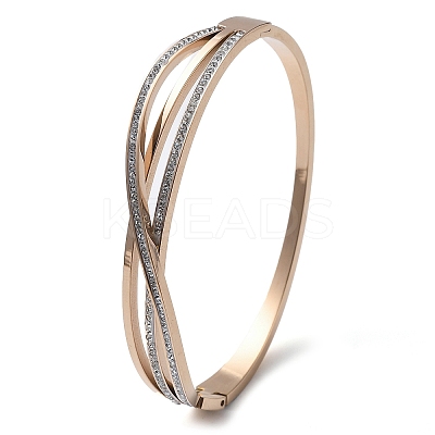 Ion Plating(IP) 304 Stainless Steel Polymer Clay Rhinestone Hinged Bangles for Women BJEW-A011-16RG-1