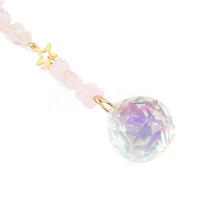 Round Glass & Natural Rose Quartz Chips Hanging Suncatchers HJEW-JM04209-03-1