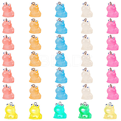 35Pcs 7 Colors Transparent Resin Pendants Colorful Fluorescent Little Frog Pendant Creative Jewelry Accessories JX855A-1