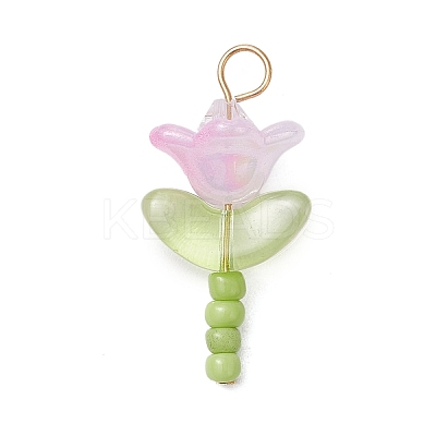 Glass Seed Beads with Imitation Austrian Crystal Beads and 304 Stainless Steel Flat Head Pins and Handmade Lampwork Beads and Iridescent Acrylic Bead Caps Pendants PALLOY-JF03485-01-1