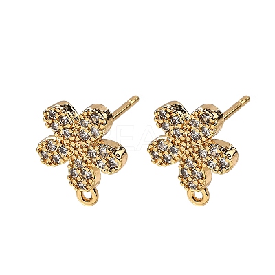 Flower Brass Micro Pave Cubic Zirconia Stud Earring Findings KK-B152-01A-G-1