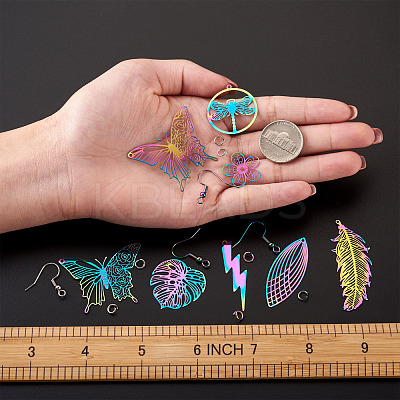 DIY 9 Shapes Colorful Filigree Joiners Stainless Steel Earring Making Kits DIY-BT0001-16MC-1