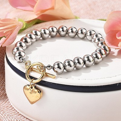 304 Stainless Steel Beaded Stretch Bracelets for Women BJEW-C089-06GP-1