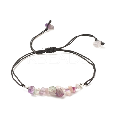 Natural Fluorite Chips Braided Bead Bracelet BJEW-JB08019-07-1