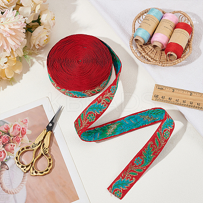 10 Yards Ethnic Style Embroidery Polyester Ribbons OCOR-FG0002-26B-1