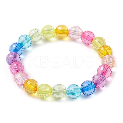 7.5mm Faceted Round Transparent Acrylic Beaded Stretch Bracelets BJEW-JB10249-02-1