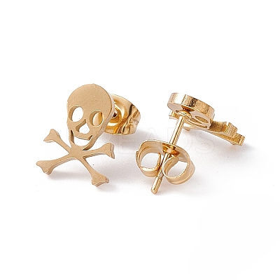 304 Stainless Steel Tiny Hollow Out Skull Stud Earrings for Women STAS-A065-07G-1