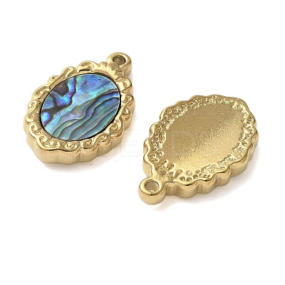 Oval 304 Stainless Steel Natural Shell Pendants Ion Plating(IP) STAS-U037-01G-01-1