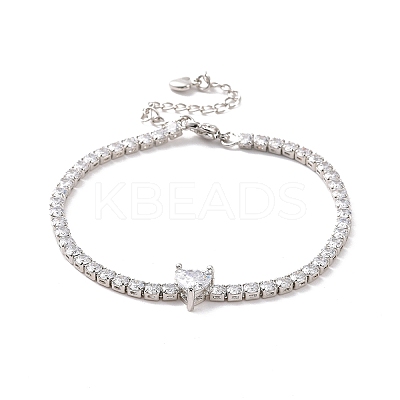 Clear Cubic Zirconia Tennis Bracelet with Heart BJEW-E015-03P-1
