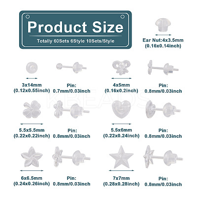 60 Sets 6 Style Star & Flower & Bowknot & Heart & Clover & Ball Tiny Resin Stud Earrings with Ear Nut for Women EJEW-BG0001-01-1