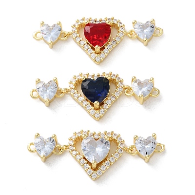 Rack Plating Brass Cubic Zirconia Triple Heart Connector Charm KK-C084-05G-1